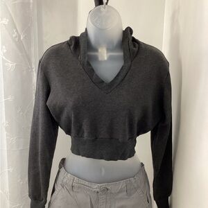 Supre Charcoal V-Neck Cropped Hoodie Sweatshirt Junior Size XS